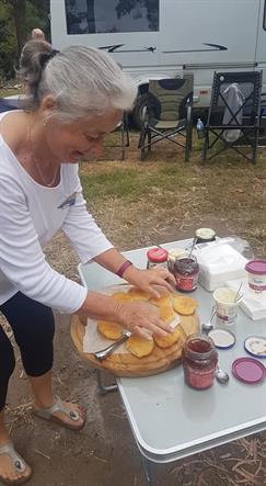 Kilkivan Great Scone bake - Rosemary Tramby prepares the scones.